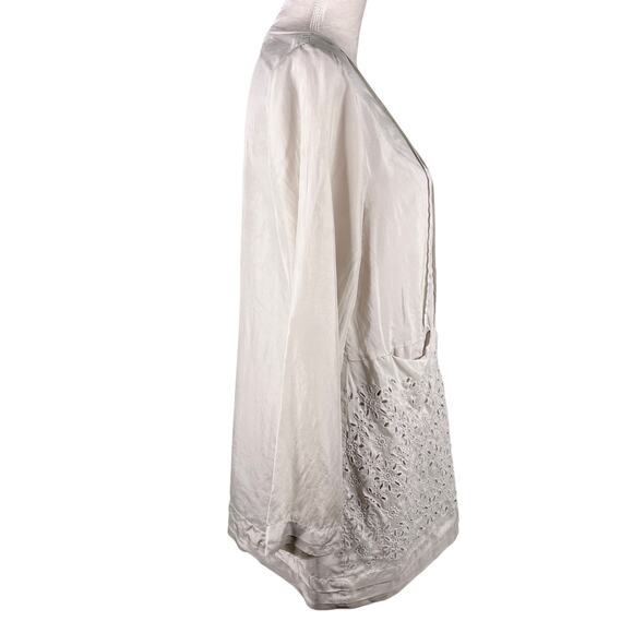 Sundance Silk Blouse Tunic Beige M Pockets Eyelet Lace Pockets - Picture 6 of 9